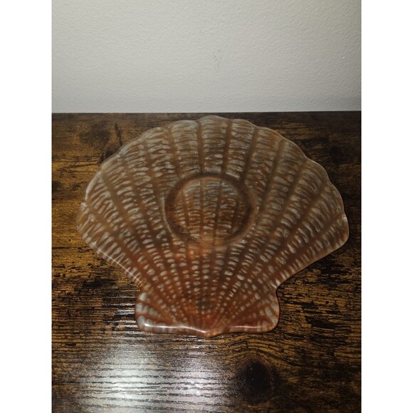 Vintage Oranbge Glass Shell Dish Decorative Coastal Beach Trinket Jewelry Holder - Picture 4 of 9